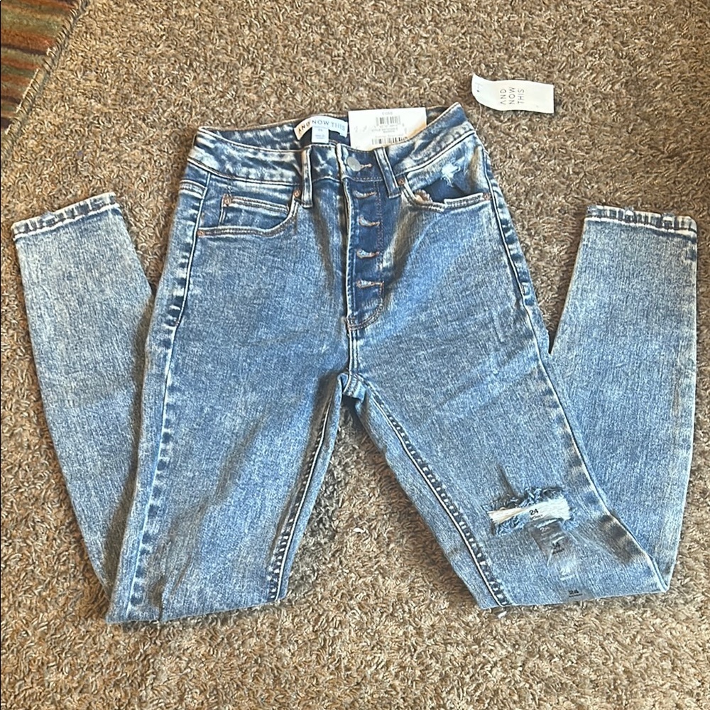 High Rise Blue Distressed Skinny Jeans